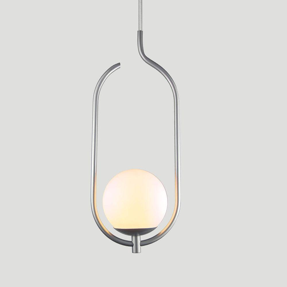 Lustre Pendente On Clip - Prata Com Globo De Vidro Branco - 4