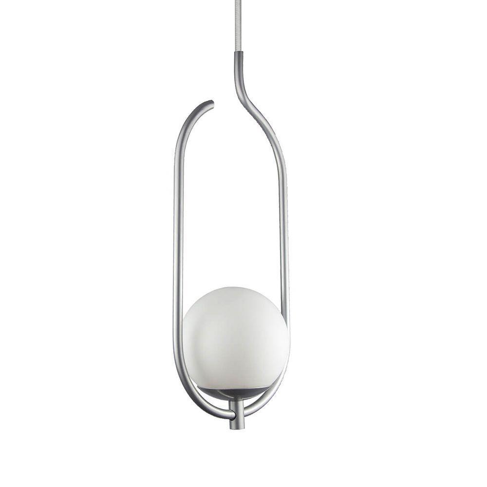 Lustre Pendente On Clip - Prata Com Globo De Vidro Branco - 5