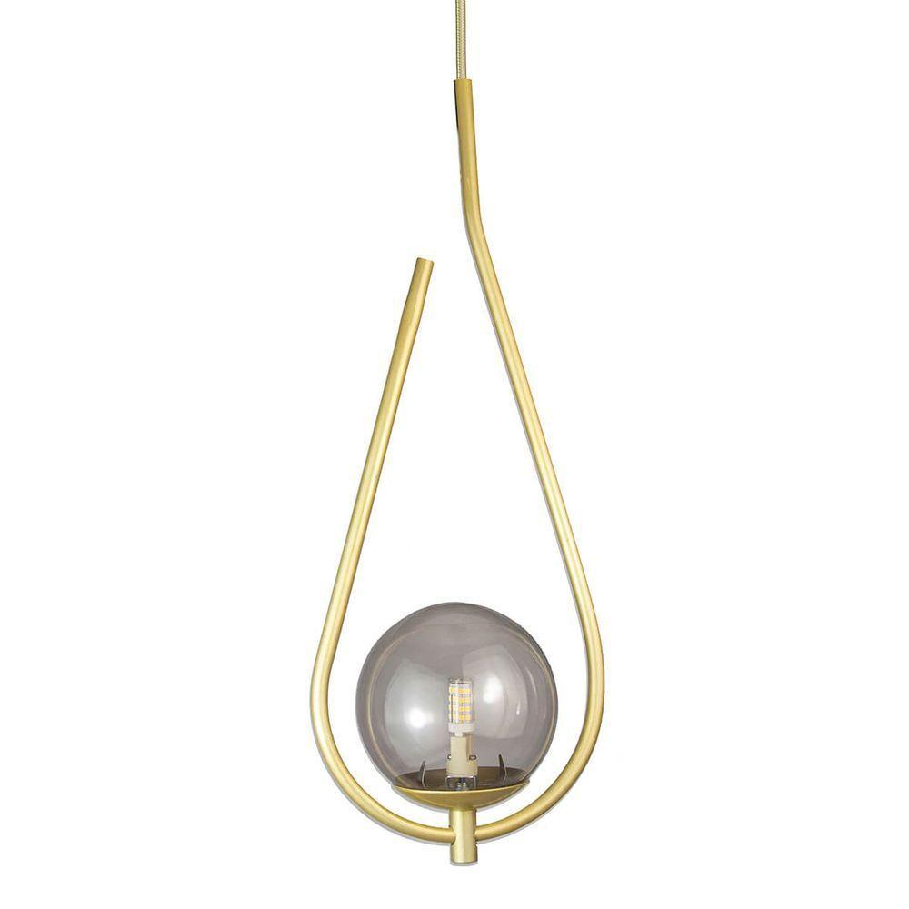 Lustre Pendente On Drop - Dourado Com Globo De Vidro Fumê - 1