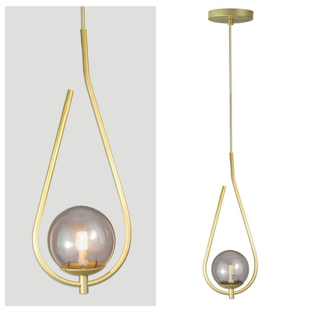 Lustre Pendente On Drop - Dourado Com Globo De Vidro Fumê - 2