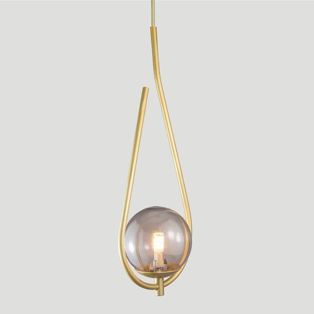 Lustre Pendente On Drop - Dourado Com Globo De Vidro Fumê - 3