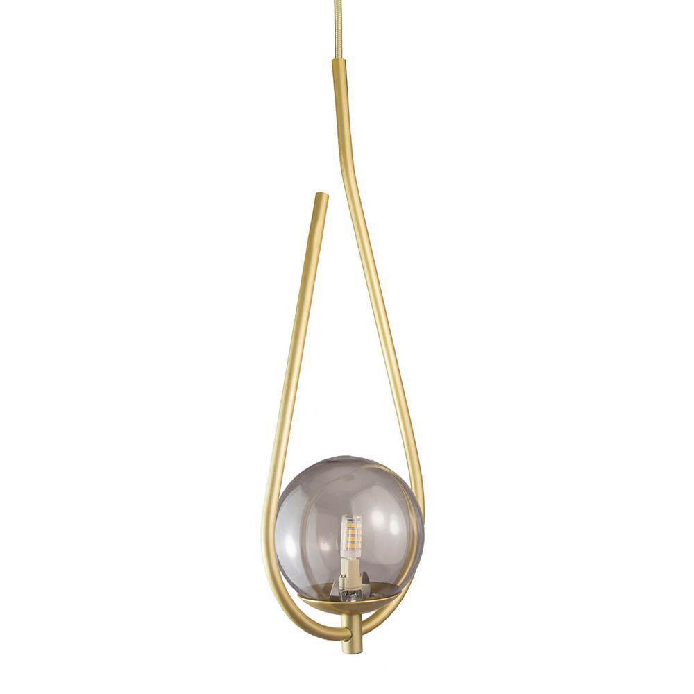 Lustre Pendente On Drop - Dourado Com Globo De Vidro Fumê - 6
