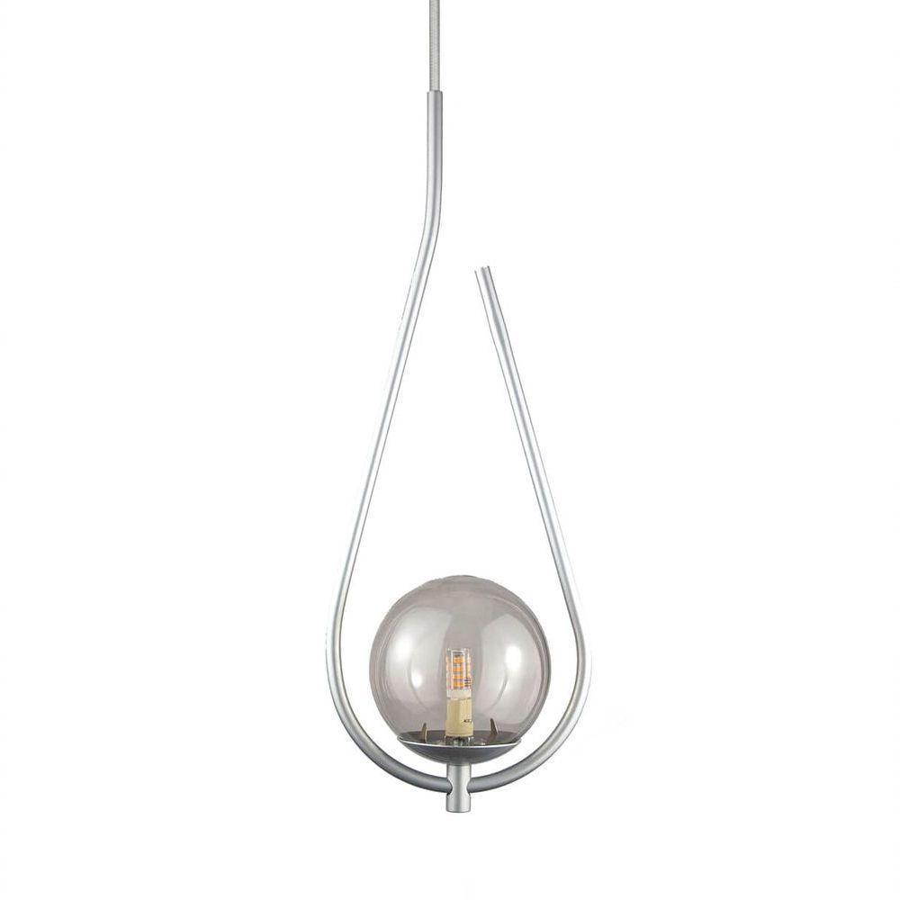 Lustre Pendente On Drop - Prata Com Globo De Vidro Fumê - 1