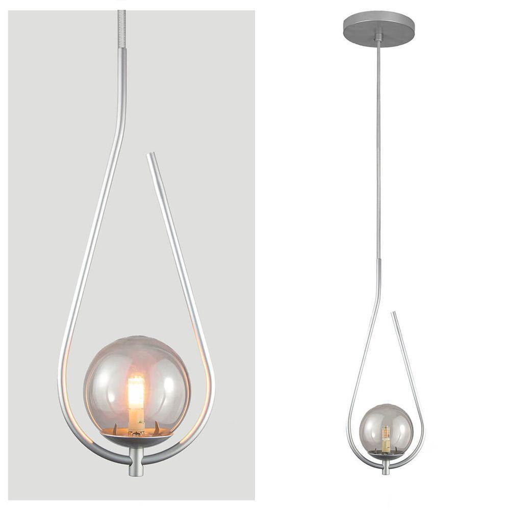 Lustre Pendente On Drop - Prata Com Globo De Vidro Fumê - 4