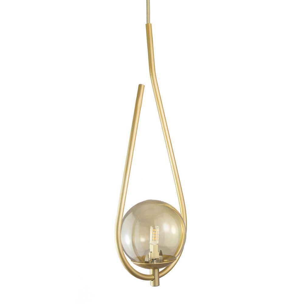Lustre Pendente On Drop - Dourado Com Globo De Vidro âmbar - 5
