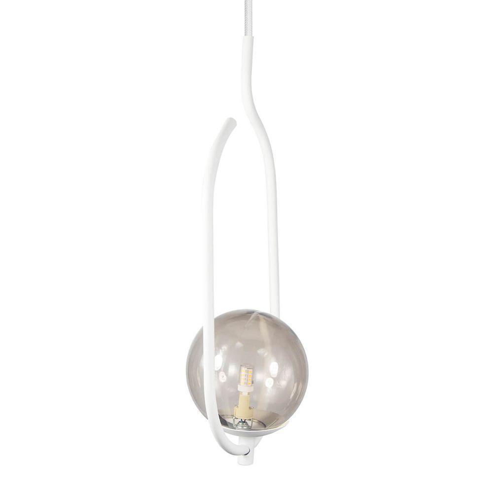 Lustre Pendente On Clip - Branco Com Globo De Vidro Fumê - 2