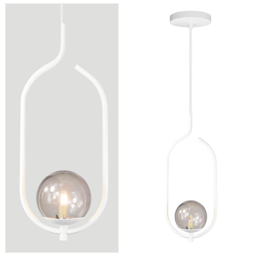 Lustre Pendente On Clip - Branco Com Globo De Vidro Fumê - 3