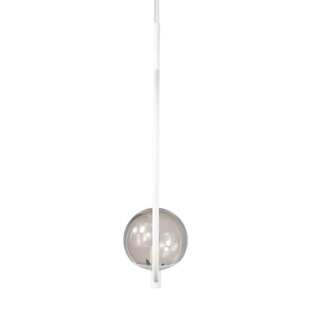 Lustre Pendente On Clip - Branco Com Globo De Vidro Fumê - 4