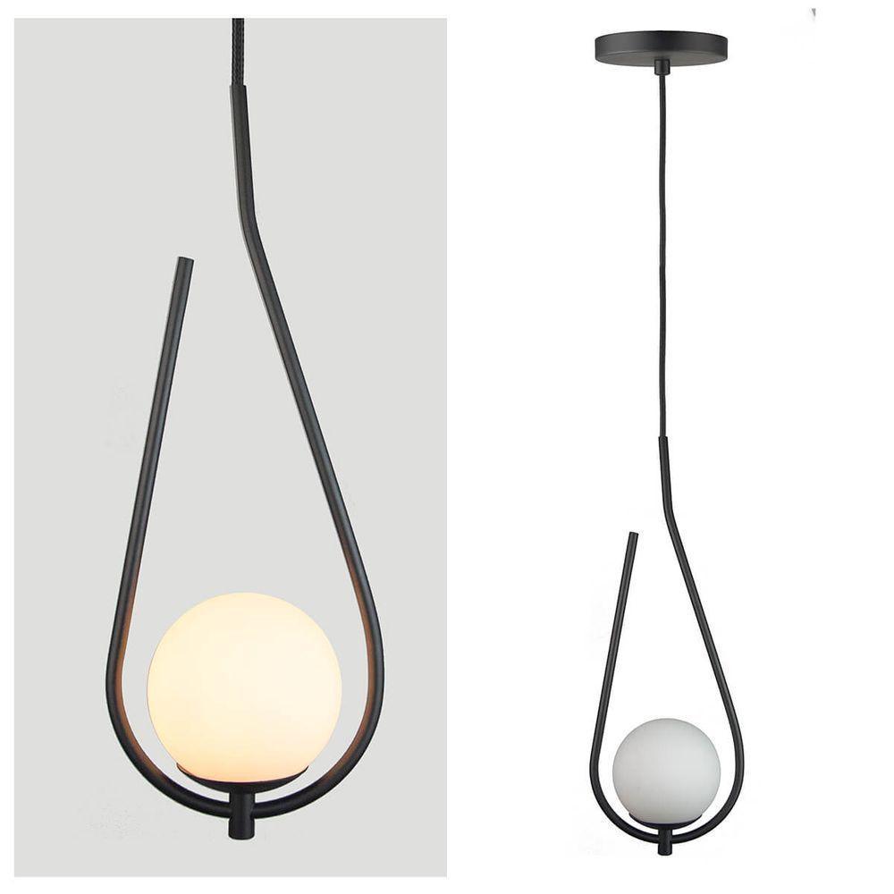 Lustre Pendente On Drop - Preto Com Globo De Vidro Branco - 3