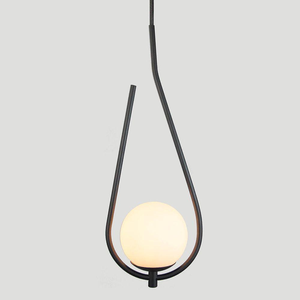 Lustre Pendente On Drop - Preto Com Globo De Vidro Branco - 4