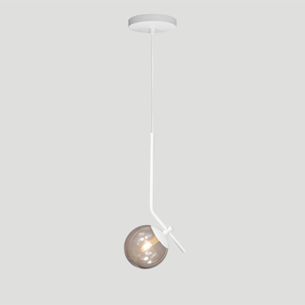 Lustre Pendente On Ly - Branco Com Globo De Vidro Fumê - 6