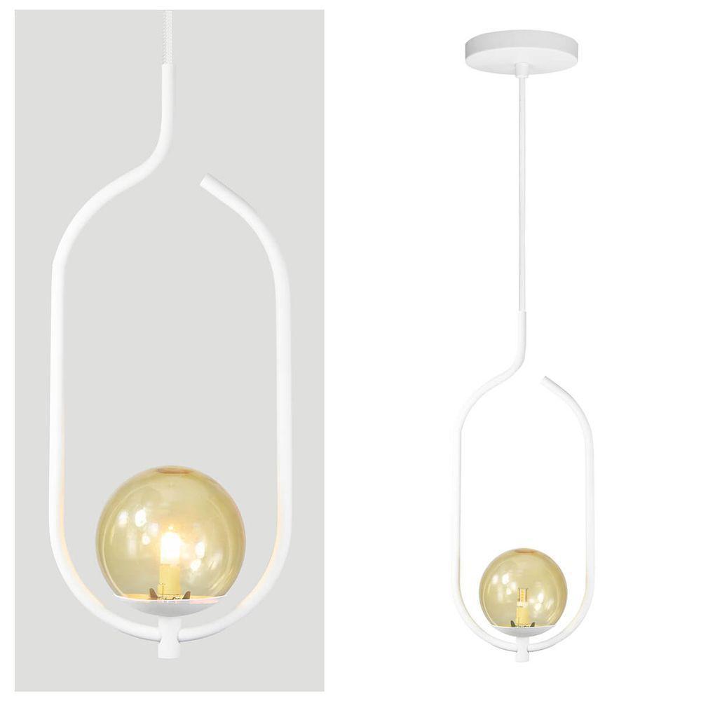 Lustre Pendente On Clip - Branco Com Globo De Vidro âmbar - 2
