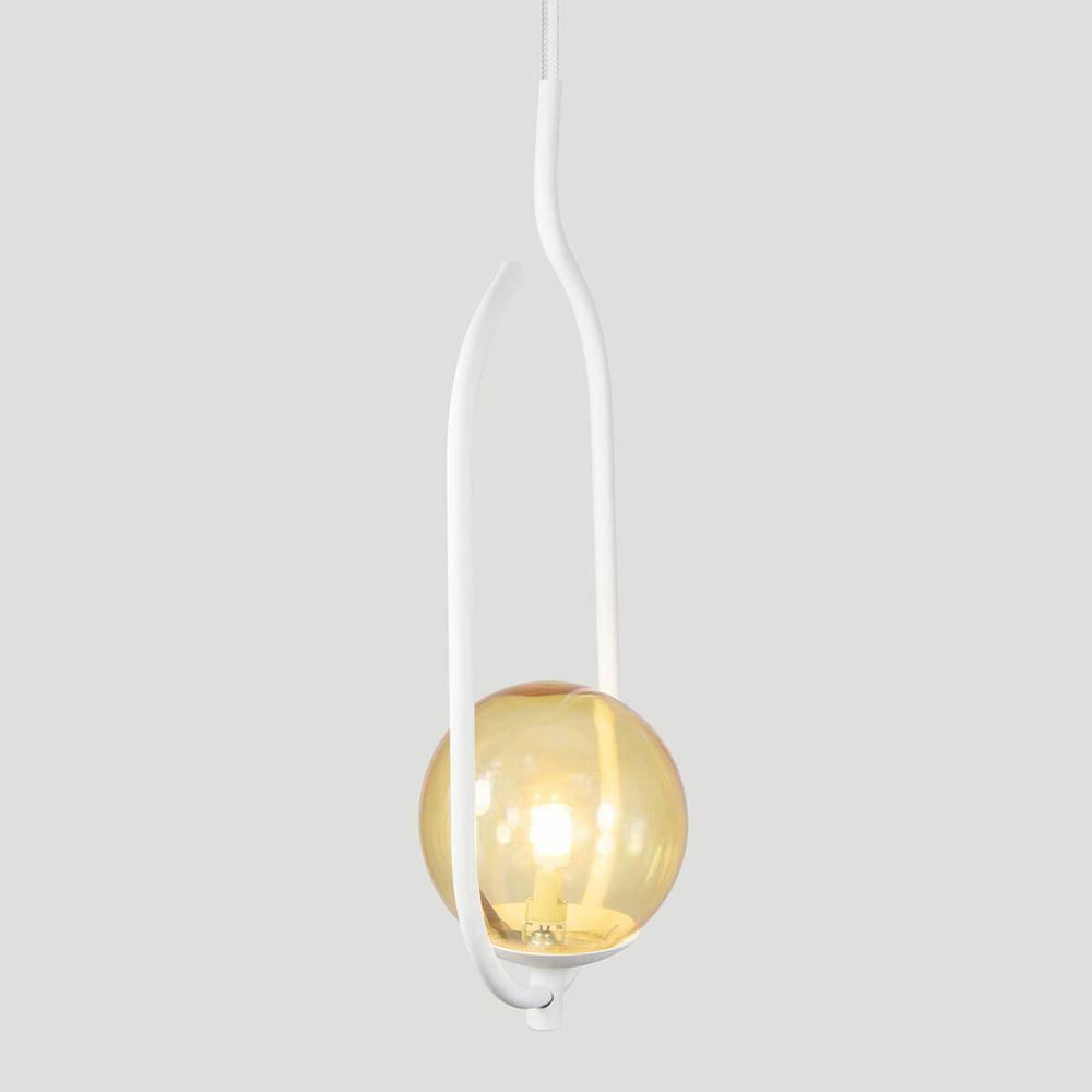 Lustre Pendente On Clip - Branco Com Globo De Vidro âmbar - 3