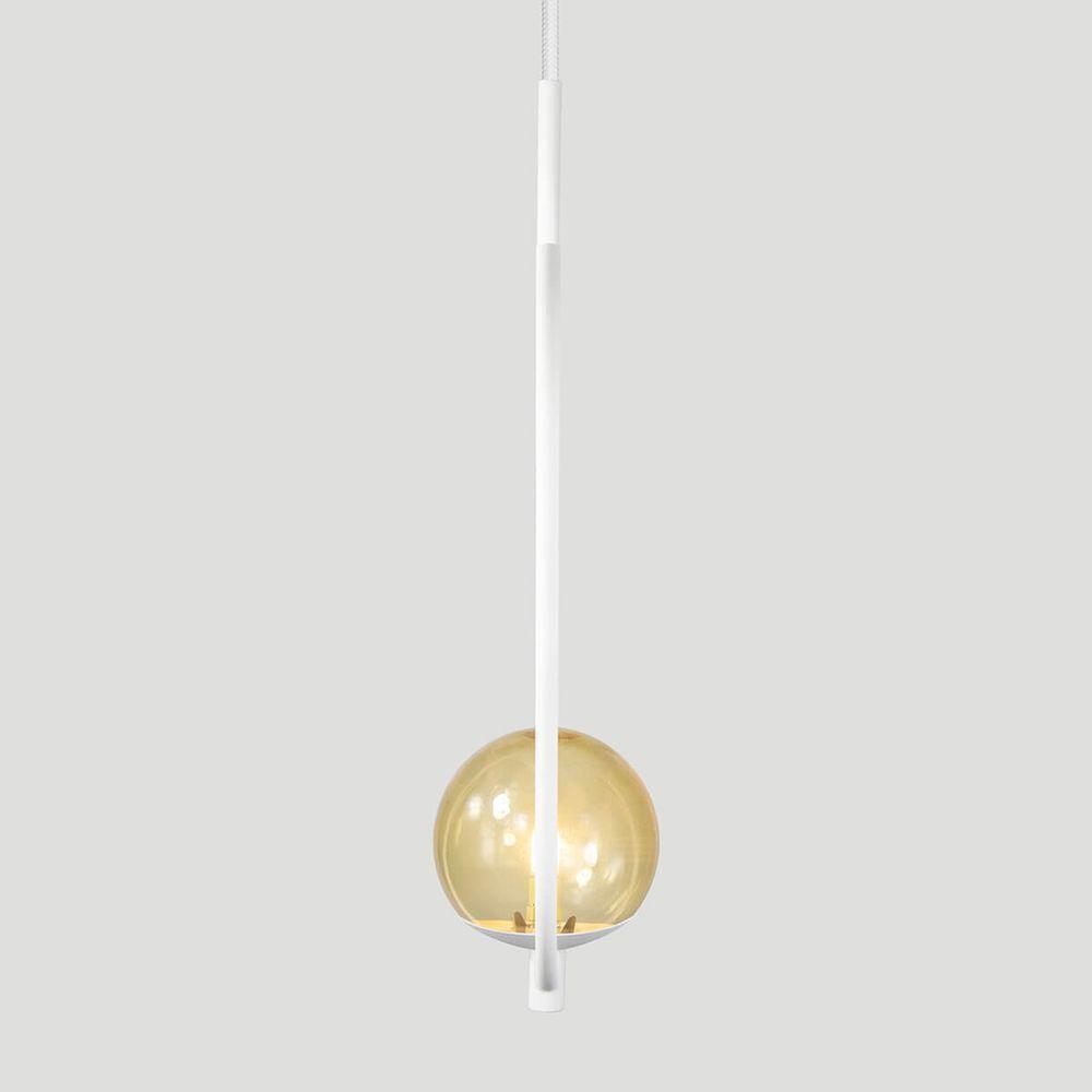 Lustre Pendente On Clip - Branco Com Globo De Vidro âmbar - 4