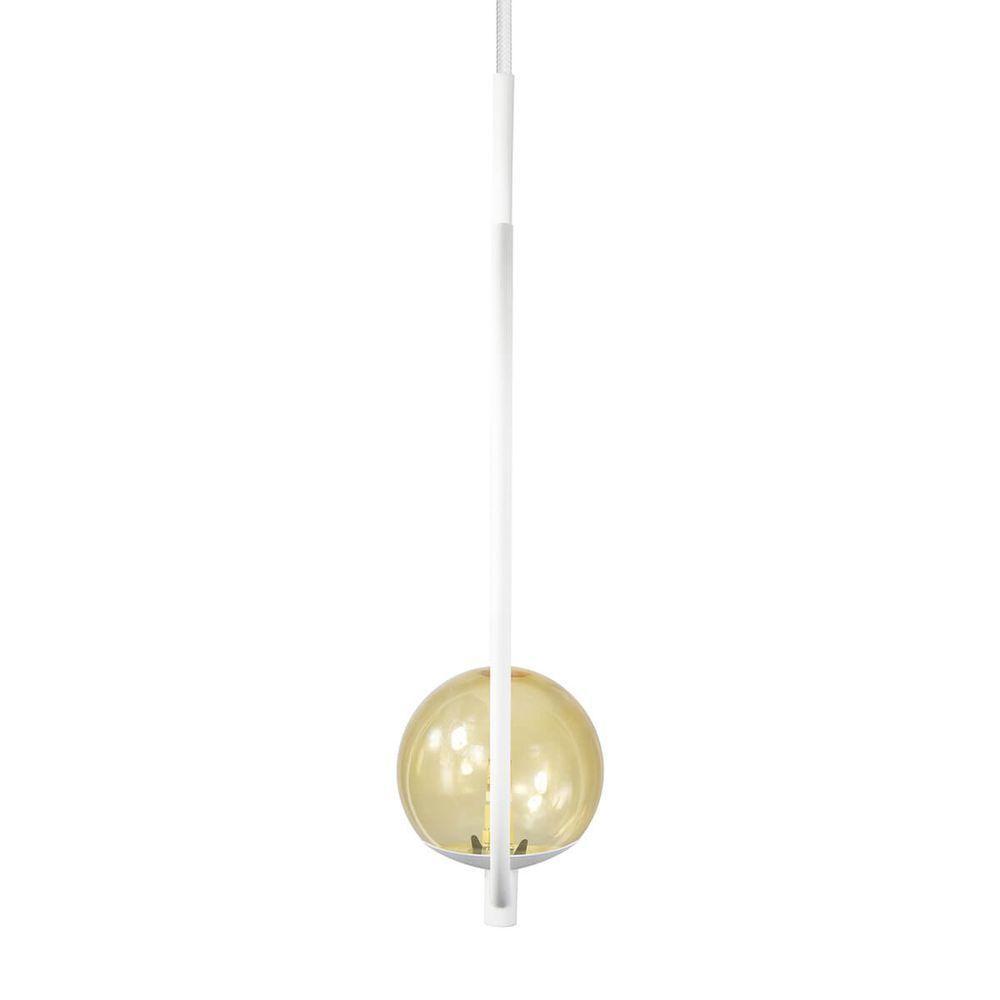 Lustre Pendente On Clip - Branco Com Globo De Vidro âmbar - 5