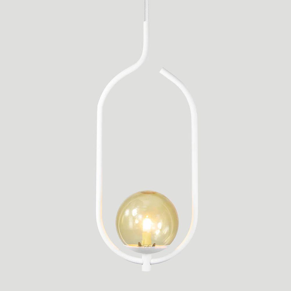 Lustre Pendente On Clip - Branco Com Globo De Vidro âmbar - 8