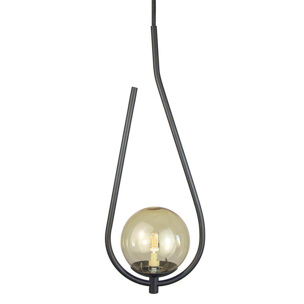 Lustre Pendente On Drop - Preto Com Globo De Vidro âmbar - 1