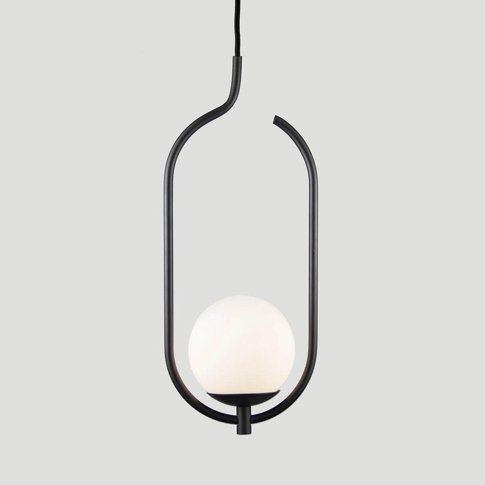 Lustre Pendente On Clip - Preto Com Globo De Vidro Branco - 3