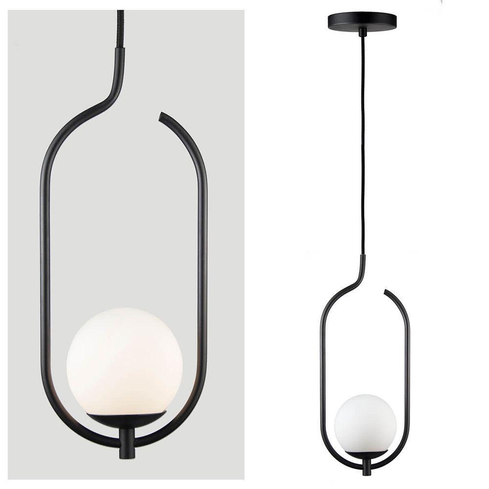 Lustre Pendente On Clip - Preto Com Globo De Vidro Branco - 4