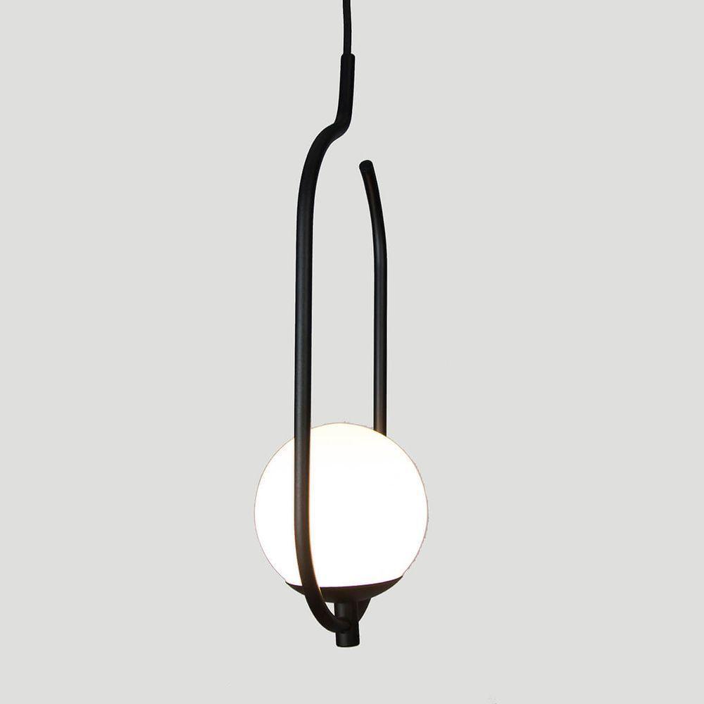 Lustre Pendente On Clip - Preto Com Globo De Vidro Branco - 5