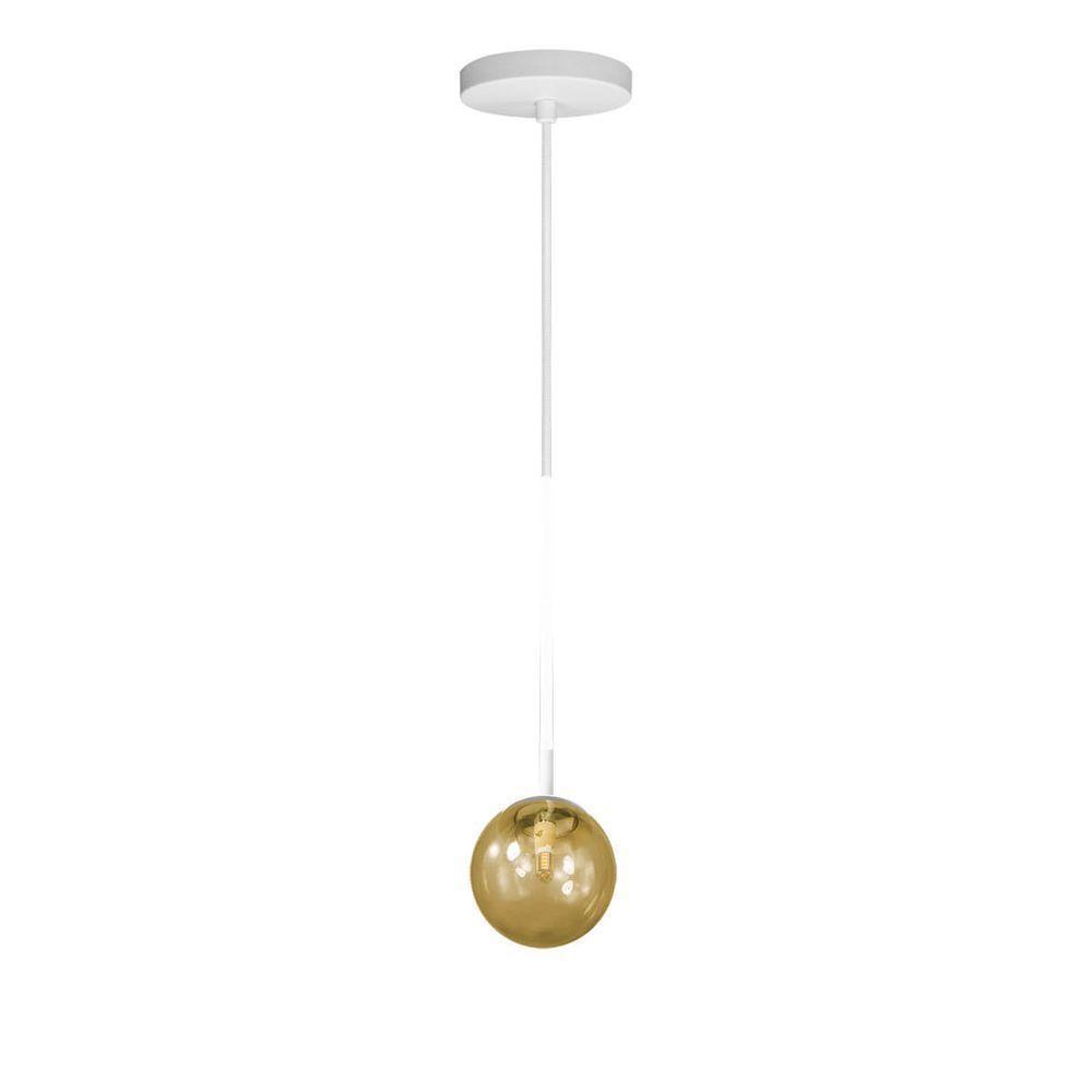 Lustre Pendente On Ly - Branco Com Globo De Vidro âmbar - 3