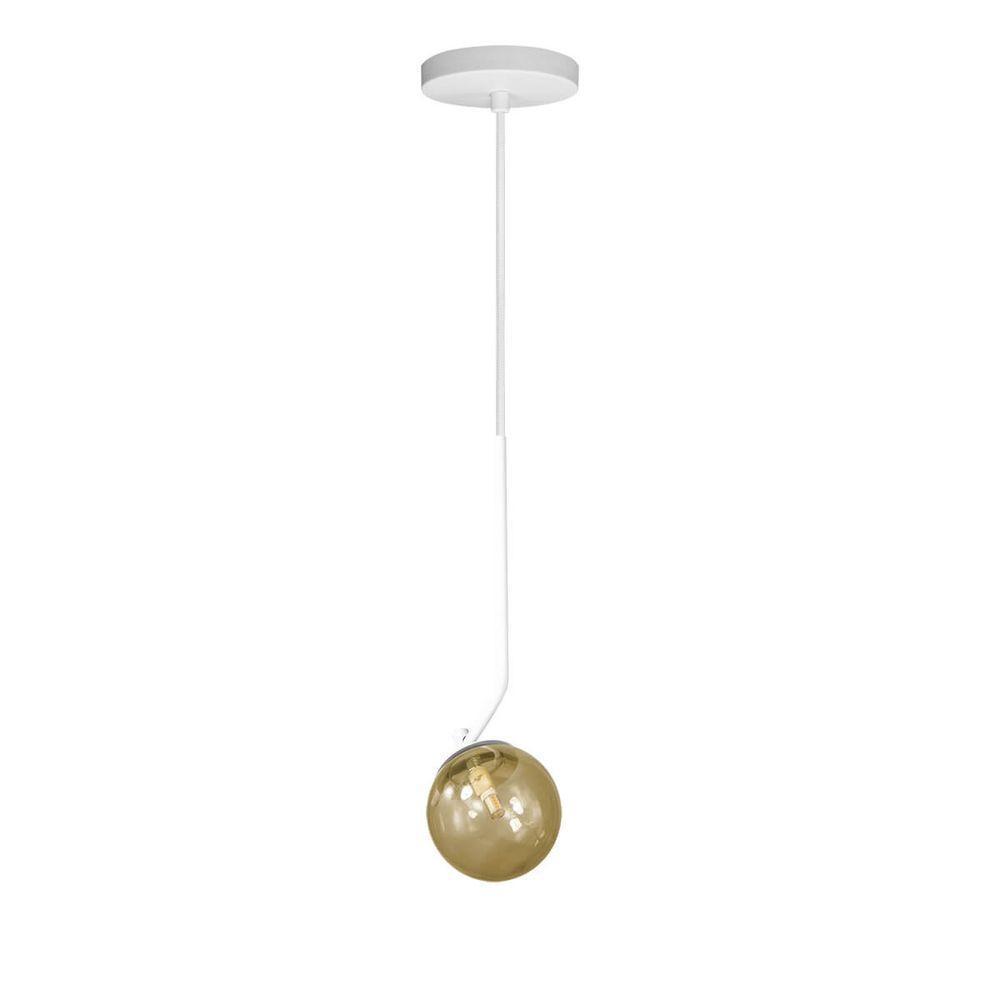 Lustre Pendente On Ly - Branco Com Globo De Vidro âmbar - 6
