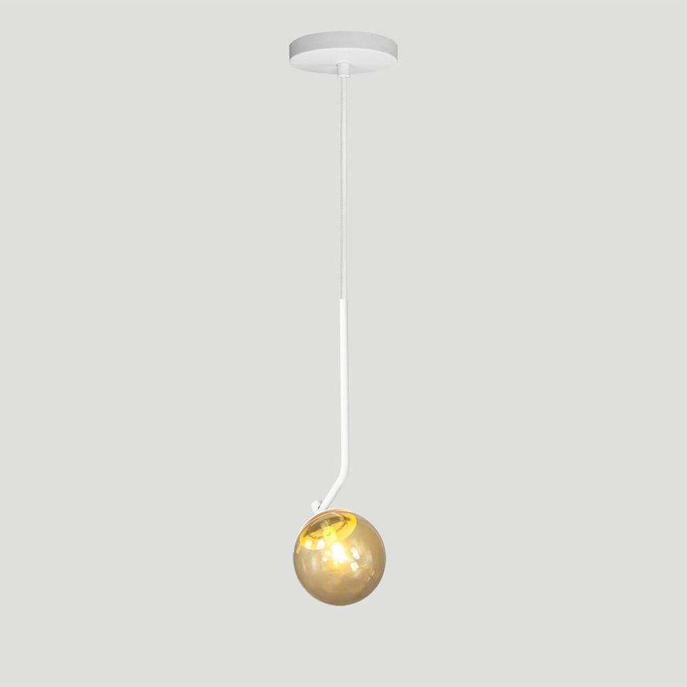 Lustre Pendente On Ly - Branco Com Globo De Vidro âmbar - 7