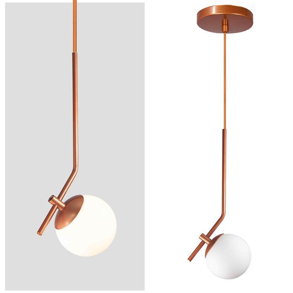 Lustre Pendente On Ly - Bronze Com Globo De Vidro Branco - 2