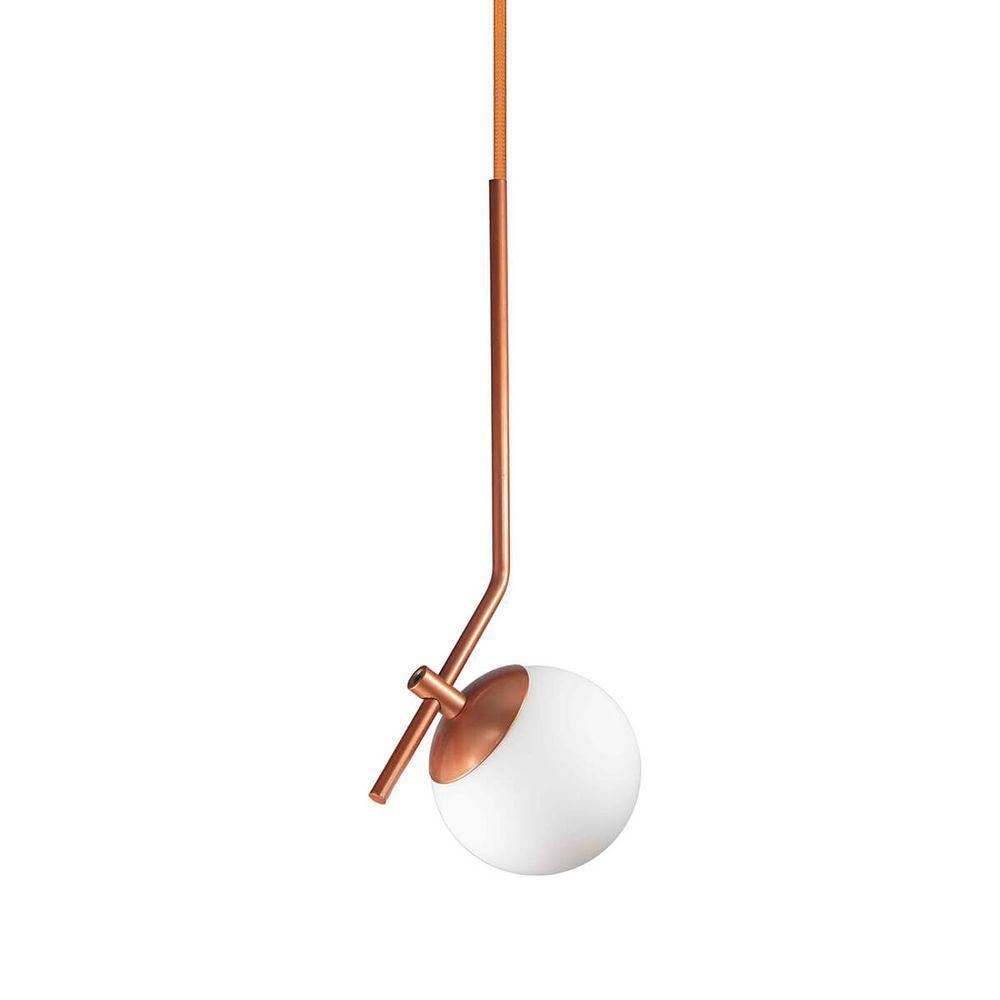 Lustre Pendente On Ly - Bronze Com Globo De Vidro Branco - 4