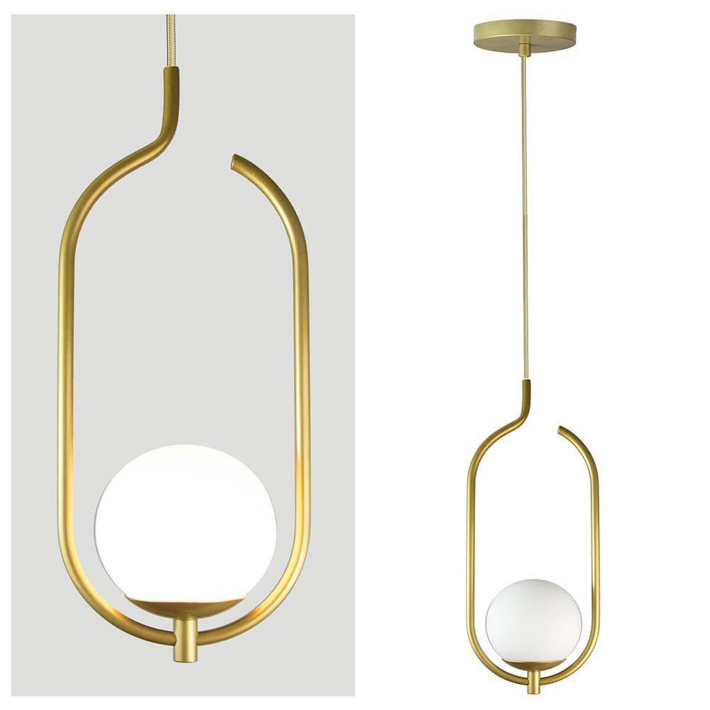 Lustre Pendente On Clip - Ouro Com Globo De Vidro Branco - 4