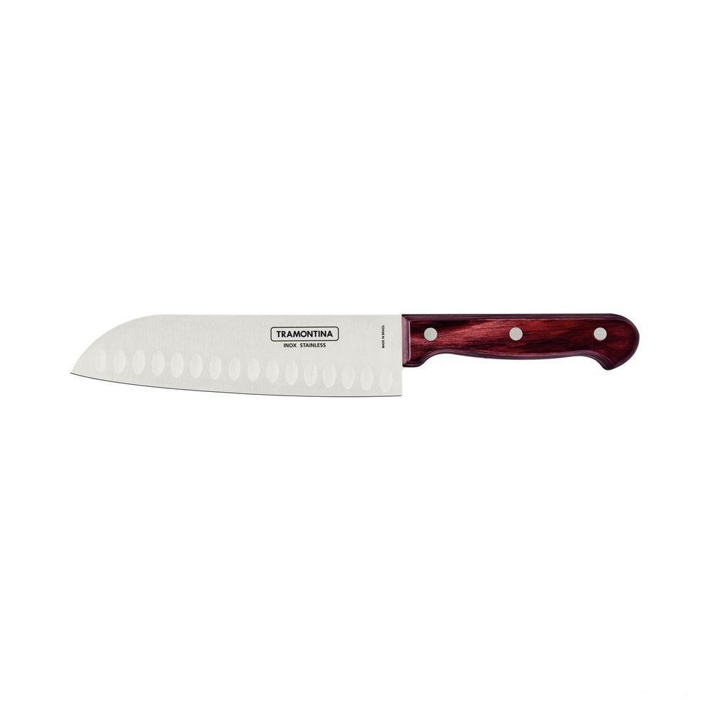 Faca Santoku Tramontina 7" Em Aço Inox E Cabo De Madeira Polywood Vermelho Tramontina - 1