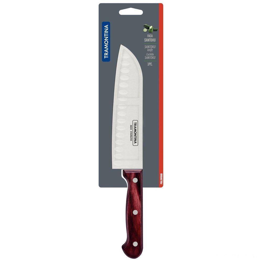 Faca Santoku Tramontina 7" Em Aço Inox E Cabo De Madeira Polywood Vermelho Tramontina - 2