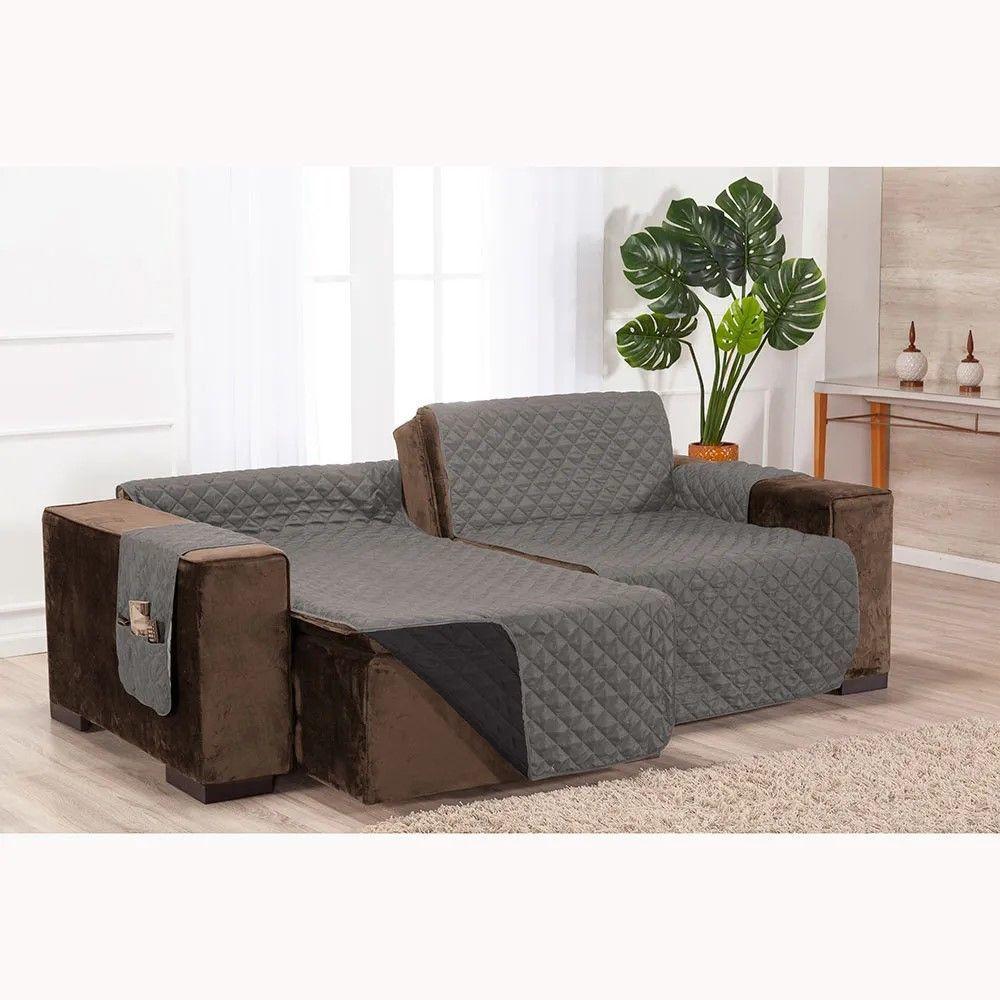 Protetor De Sofá Retrátil Dupla Face Microfibra 2,40m Cinza-preto - 1