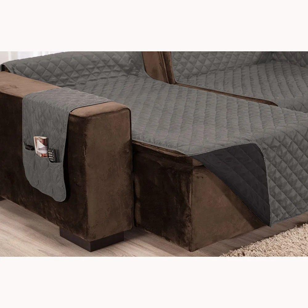 Protetor De Sofá Retrátil Dupla Face Microfibra 2,40m Cinza-preto - 3