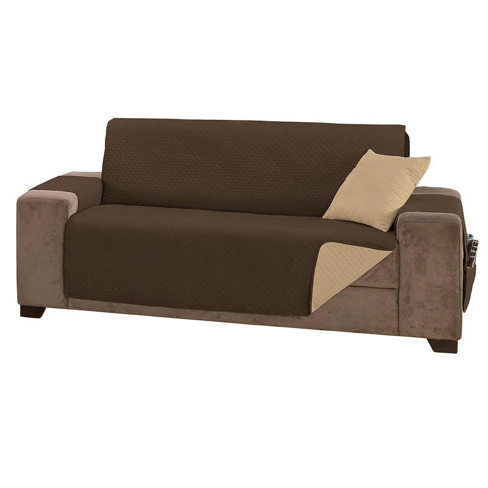 Protetor De Sofá Impermeável Dupla Face 4 Lugares King Microfibra -cáqui - 1