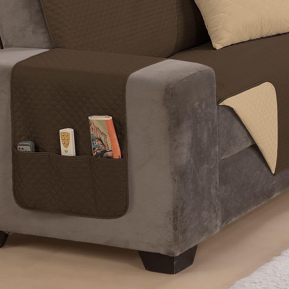 Protetor De Sofá Impermeável Dupla Face 4 Lugares King Microfibra -cáqui - 3