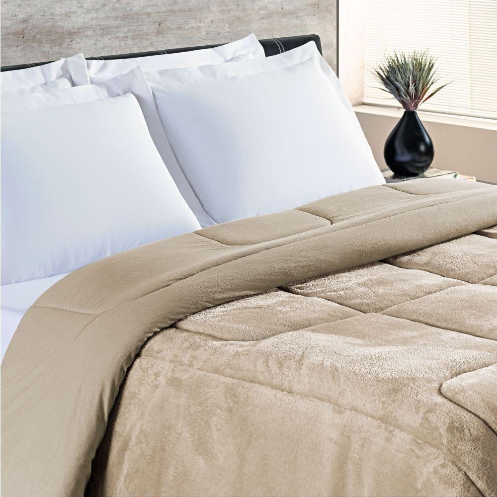 Coberdrom Queen Dupla Face Malha Algodão-mantinha 1 Peça Caqui - 1