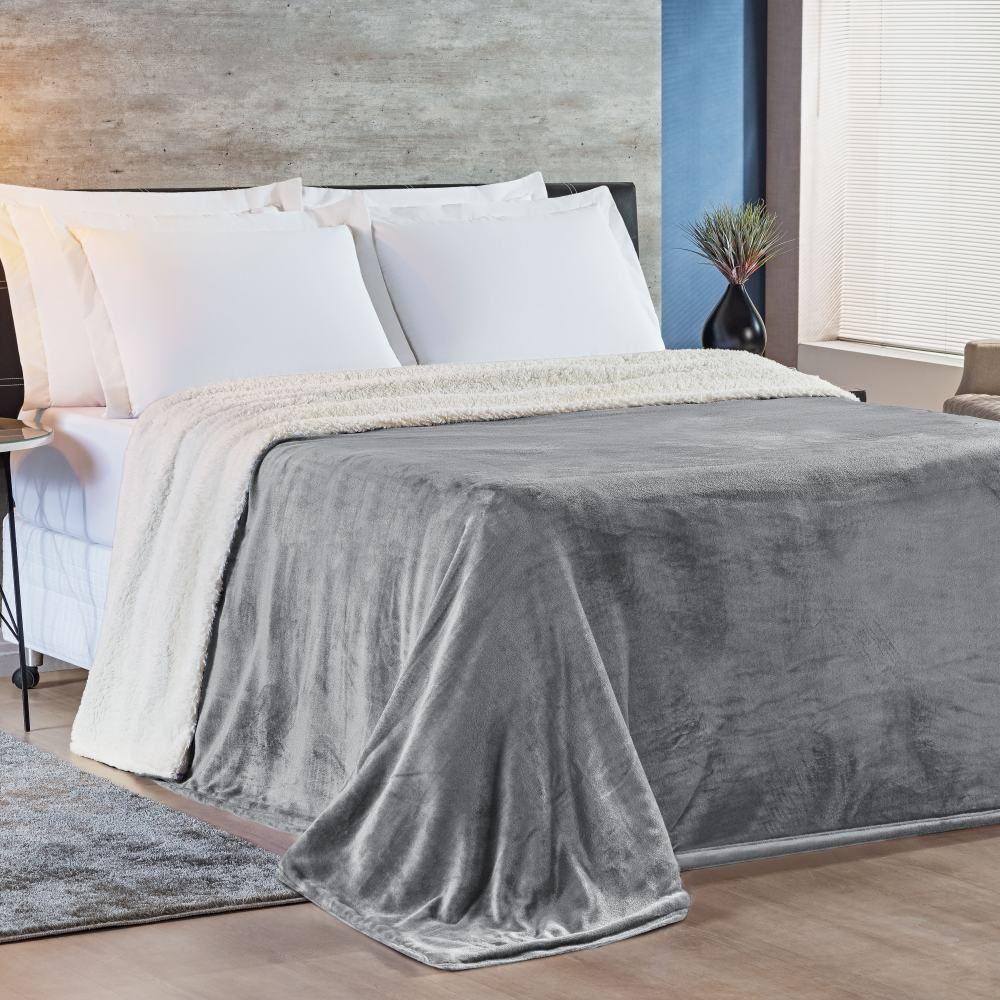 Cobertor King Alaska Dupla Face Sherpa-mantinha 1 Peça Cinza - 1