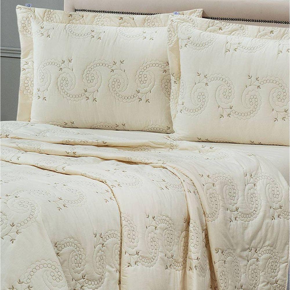 Cobre Leito Queen Mistral Percal 200 Fios Bordado 3 Peças Palha - 2