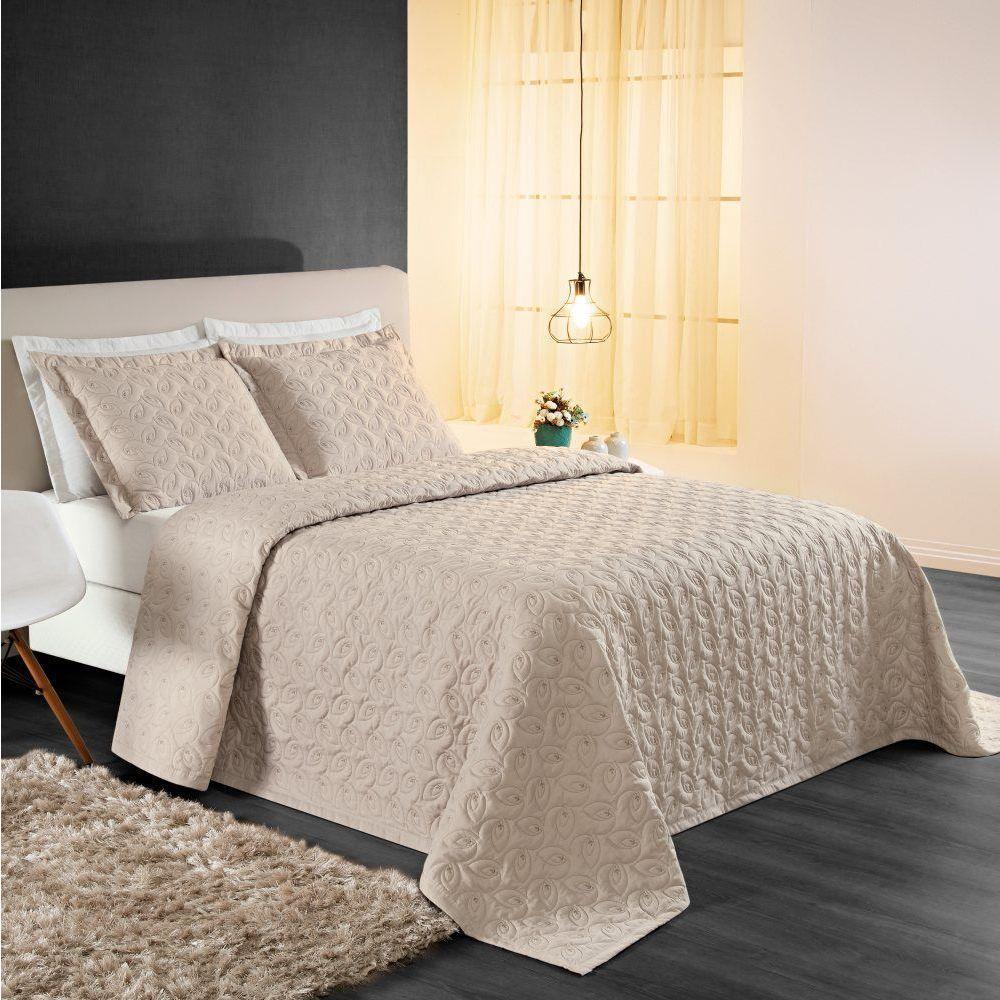 Cobre Leito Queen Agata Bordado Micropercal 200 Fios 3 Peças Caqui - 3