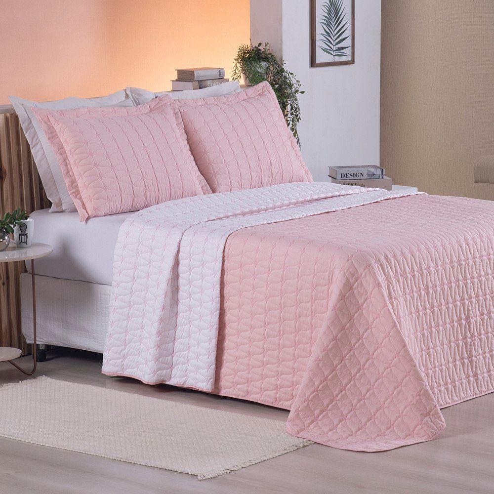 Cobre Leito Casal Padrão Cristal Percal 200 Fios Bordado 3 Peças Rose - 4