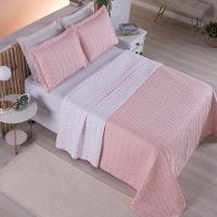 Cobre Leito Casal Padrão Cristal Percal 200 Fios Bordado 3 Peças Rose - 2