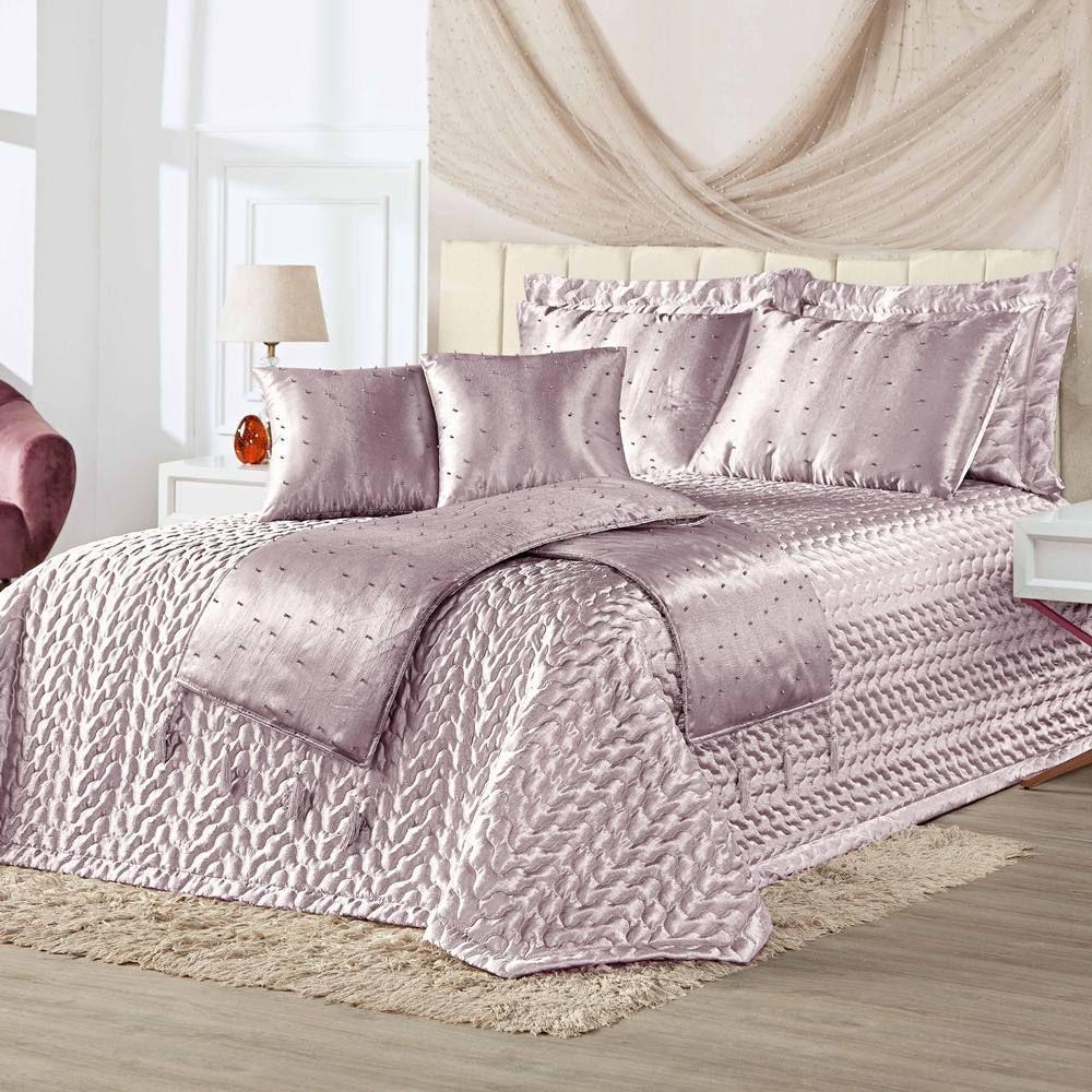Kit Cobre Leito Queen Perola Com Almofadas E Xale 10 Peças Rose - 1