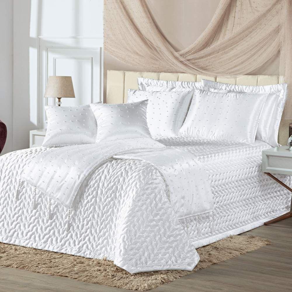 Kit Cobre Leito Queen Perola Com Almofadas E Xale 10 Peças Branco - 1