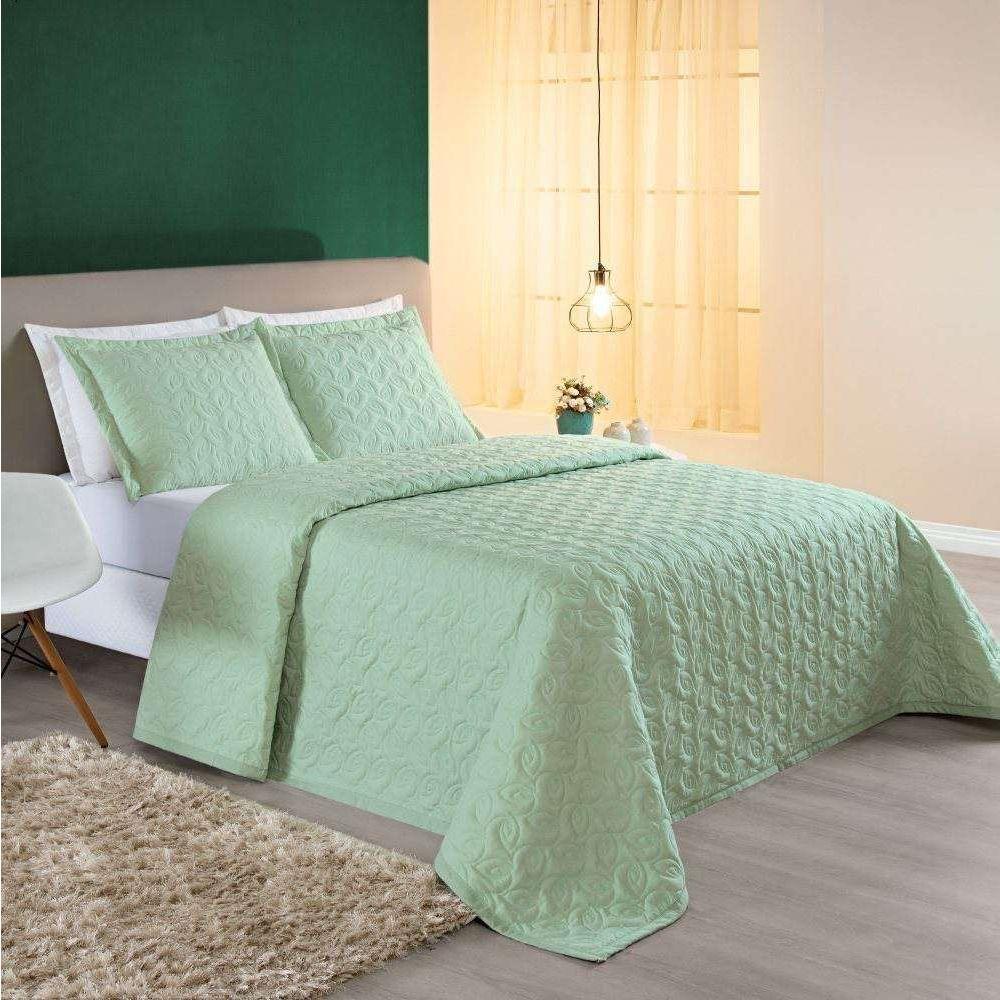 Cobre Leito Queen Agata Bordado Micropercal 200 Fios 3 Peças Verde - 3