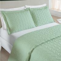 Cobre Leito Queen Agata Bordado Micropercal 200 Fios 3 Peças Verde - 1