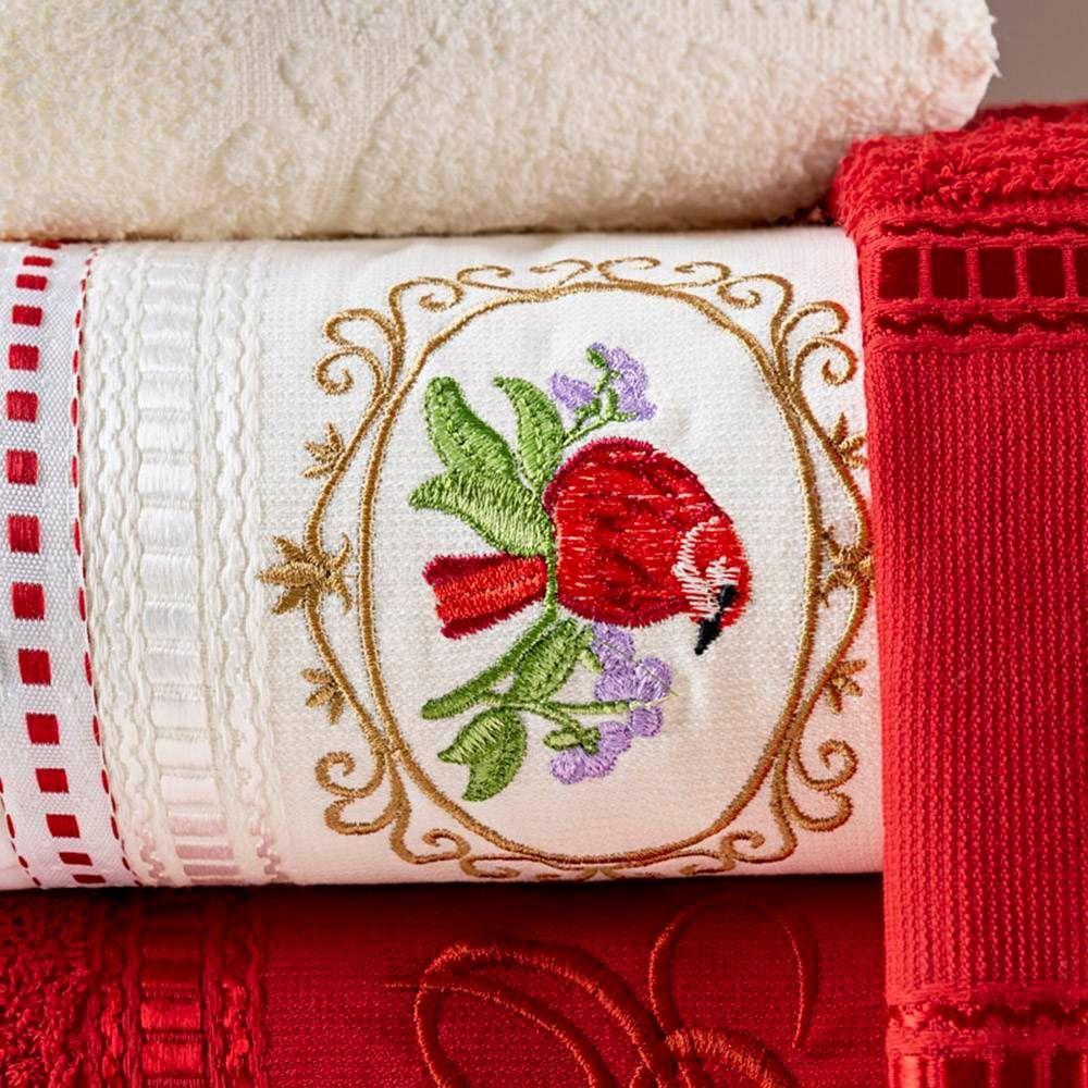 Jogo De Banho Bordado Ponto Russo Algodão 5 Peças Vermelho-palha - 2