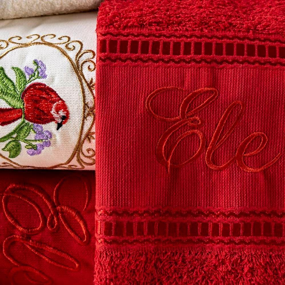 Jogo De Banho Bordado Ponto Russo Algodão 5 Peças Vermelho-palha - 4