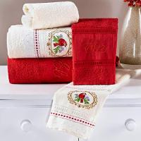 Jogo De Banho Bordado Ponto Russo Algodão 5 Peças Vermelho-palha - 1