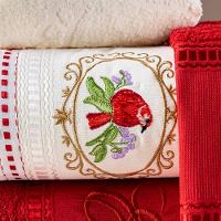 Jogo De Banho Bordado Ponto Russo Algodão 5 Peças Vermelho-palha - 2